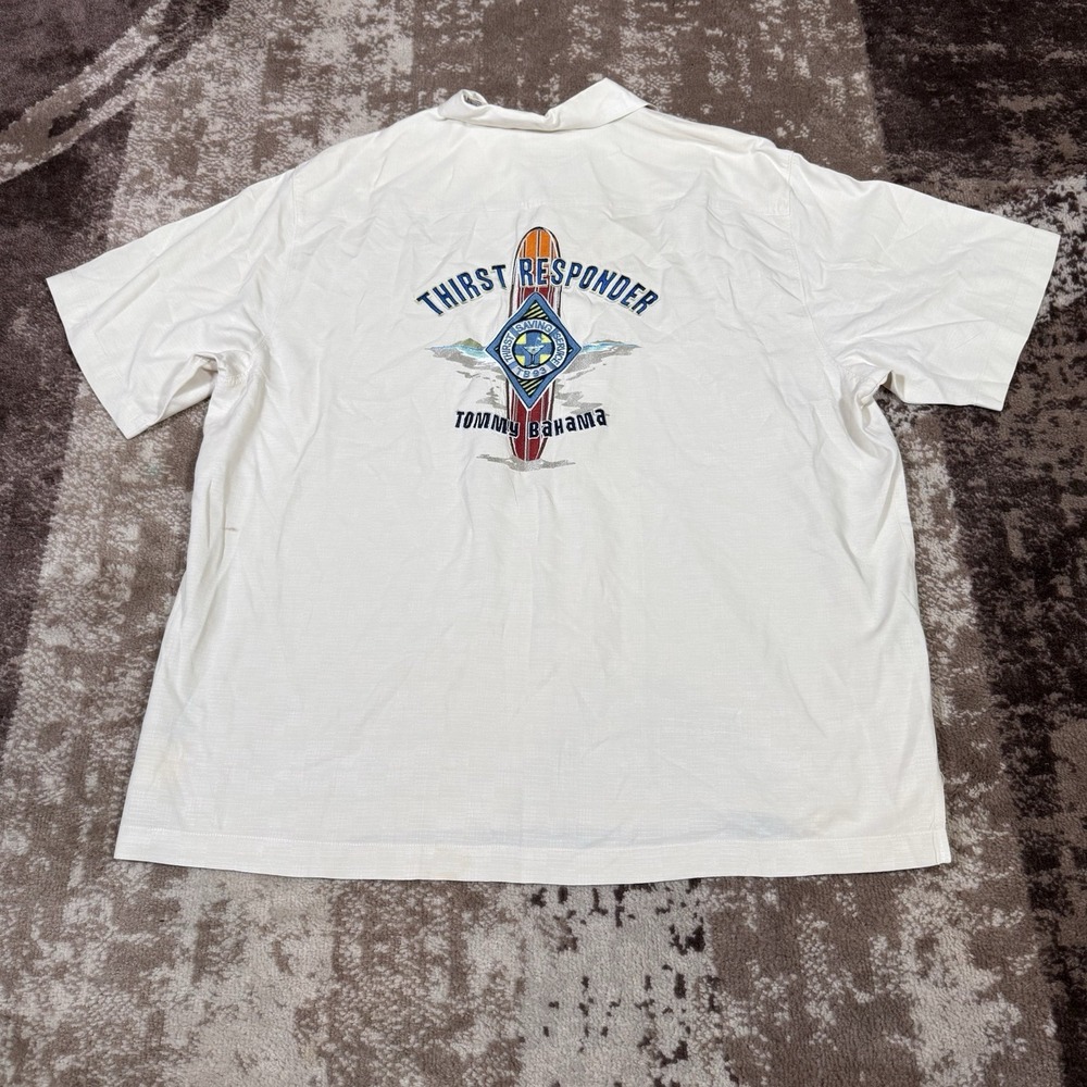 Tommy Bahama Shirt Mens 2XL White Silk Thirst Responder Camp Button Front